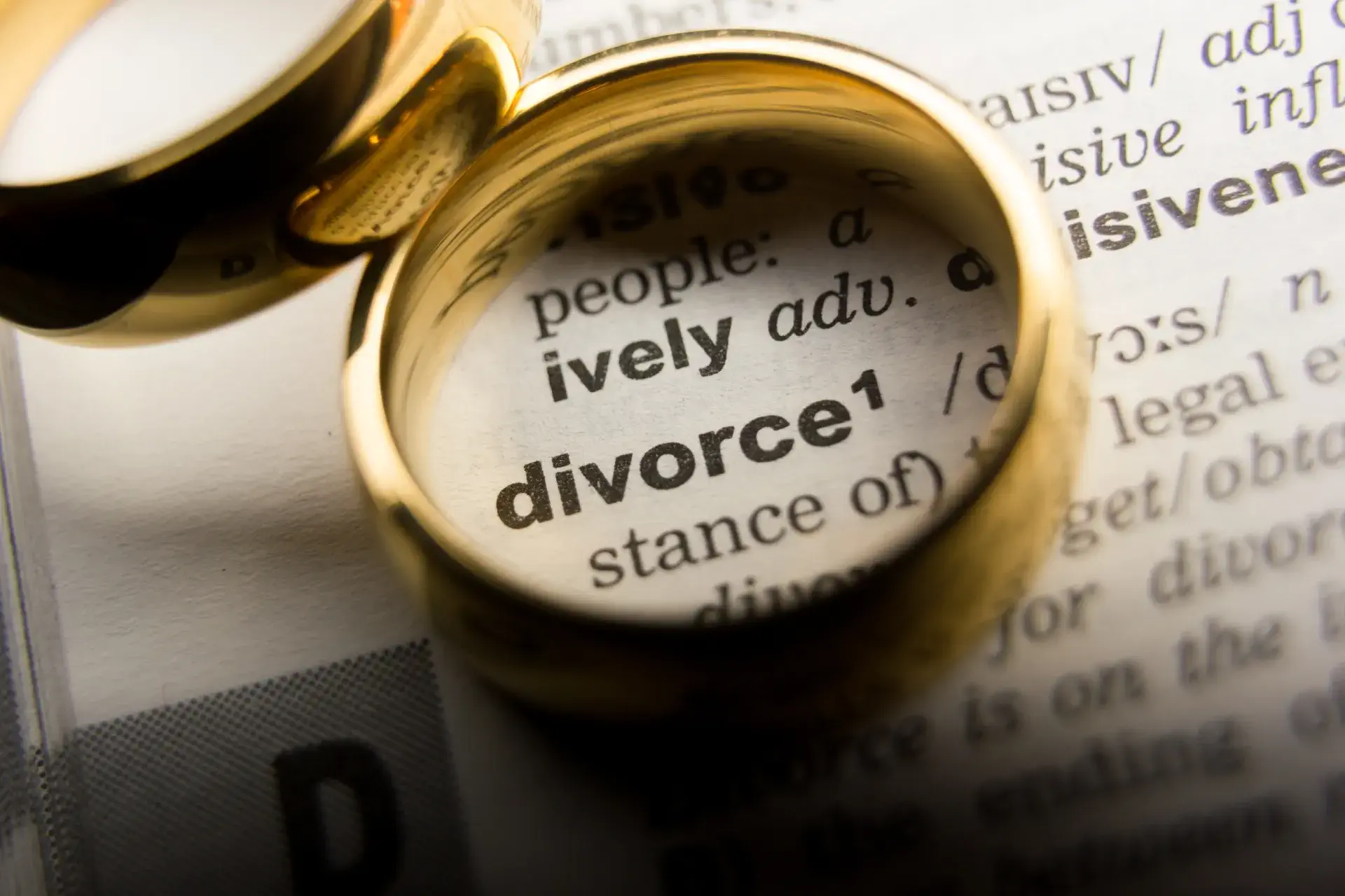 Wedding rings placed over the word "divorce,” symbolising fast-track divorce in Singapore.